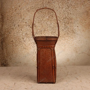 Vintage Japanese Ikebana Hanakago Bamboo Flower Basket with Inner Water Vessel, Late Showa (1966-1989) | SKU: 26M-784-1 -1