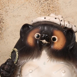 Vintage Japanese Ceramic Tanuki Figurine with Tai Fish and Toad Crown, Late Showa circa 1970s | SKU: 25S-679 -2