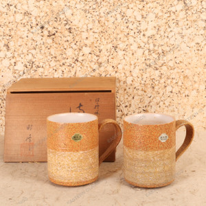 Vintage Japanese Kiyomizu-yaki Stoneware Mug Pair, Mid Showa (1946-1965) | SKU: 26M-646-4 - 1