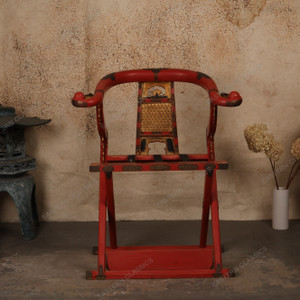 Antique Japanese Red-Lacquered Folding Armchair (Jiaoyi), Meiji era, 1868-1911 | SKU: 26J-0519 -