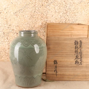 Vintage Japanese Celadon Glazed Stoneware Flower Vase (Hana-bin), Showa era, 1966-1989 | SKU: 26J-0276 - 1