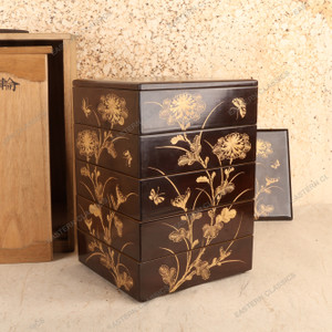 Antique Japanese Five-Tier Maki-e Lacquer Jubako with Original Kiri Wood Storage Box, Early Showa 1927-1945 | SKU: 26J-0840 - 1