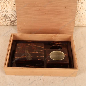 Vintage Japanese Kabazaiku Cherry Bark Lacquerware Set, Tray, Lidded Box, and Metal-Lined Container, Late Showa 1966-1989 | SKU: 26J-0223 - 2