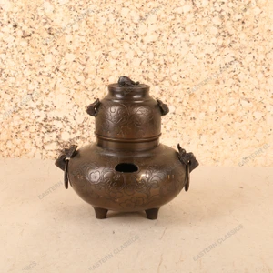 Vintage Japanese Bronze Hibachi with Lidded Inner Vessel, Early-Showa 1927-1945 | SKU: 26J-0694 - 1