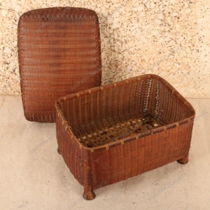 Vintage Japanese Woven Bamboo Storage Basket with Fitted Lid, 1946-1965 | SKU: 26J-0208-3 - 2