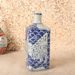 Vintage Japanese Blue-and-White Porcelain Tokkuri with Kuni-Ezu Province Map Decoration, Late Showa 1966-1989 | SKU: 26J-0543 - 1
