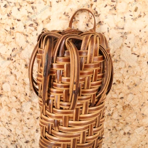 Vintage Japanese Woven Bamboo Ikebana Vase with Removable Bamboo Insert, Late Showa 1966-1989 | SKU: 26J-0725-2 - 2