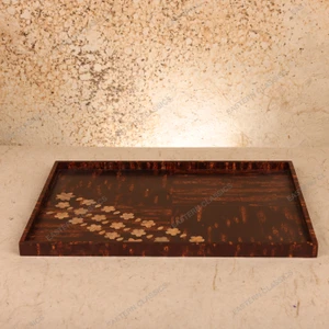 Vintage Japanese Kabazaiku Cherry Bark Obon Tray with Sakura Motif, Late Showa 1966-1989 | SKU: 26J-0219-1 - 1