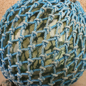 Vintage Japanese Glass Fishing Float with Rope Netting, Showa 1966-1989 | SKU: 26J-0372-4 - 2