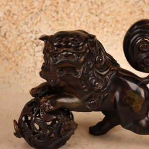Vintage Japanese Bronze Shishi Lion-Dog Figurine with Temari Ball, Mid-Showa (1946-1965) | SKU: 26J-0458 - 2