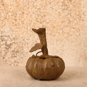 Vintage Japanese Bronze Kabocha-Form Flower Vase with Frog and Vine, Late Showa 1966-1989 | SKU: 26J-0523 - 1