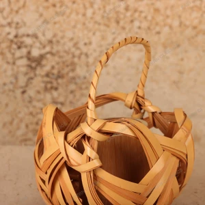 Vintage Japanese Bamboo Hanakago Flower Basket with Bamboo Tube Insert, Showa 1966-1989 | SKU: 26J-0731 - 2