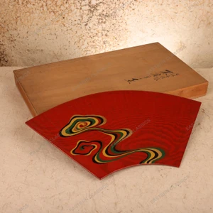 Vintage Japanese Fan-Shaped Lacquer Obon Tray, Mid Showa 1946-1965 | SKU: 26J-0736 - 1