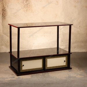 Vintage Japanese Glass Display Case with Brocade Sliding Door Cabinet, Mid Showa 1946-1965 | SKU: 26J-0292 - 1