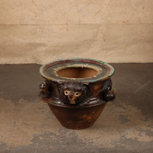 Vintage Japanese Tanuki Figural Stoneware Jardiniere, Late Showa 1966-1989 | SKU: 26J-0755 - 1