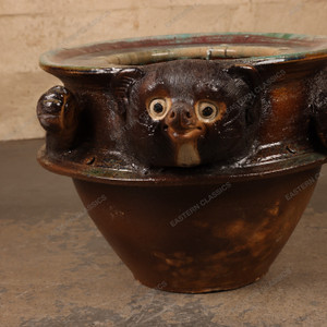 Vintage Japanese Tanuki Figural Stoneware Jardiniere, Late Showa 1966-1989 | SKU: 26J-0755 - 2