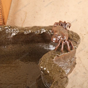 Vintage Japanese Karatsu-yaki Suiban with Crab Figure, Heisei 1990-2018 | SKU: 26J-0487 - 2