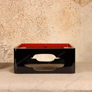 Vintage Japanese Black and Red Lacquer Tray Stand with Storage Box, Late Showa 1966-1989 | SKU: 26J-0247-2 - 1