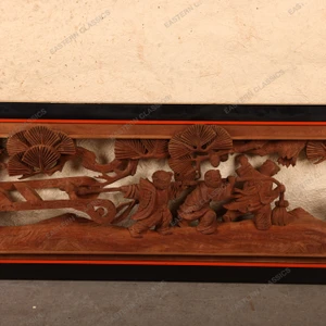 Vintage Japanese Ranma Carved Wood Panel with Courtly Procession Scene, Mid Showa 1946-1965 | SKU: 26J-0768-1 - 2