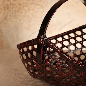 Vintage Japanese Lacquered Bamboo Kago Carrying Basket, Mid Showa 1946-1965 | SKU: 26J-0190-2 - 2