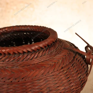 Vintage Japanese Bamboo Kago Storage Basket with Bamboo Node Cup, Mid Showa 1946-1965 | SKU: 26J-0457-1 - 2