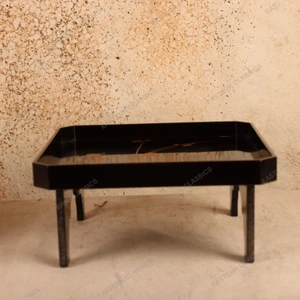 Vintage Japanese Black Lacquer Bon Tray with Folding Stand, Early Showa 1927-1945 | SKU: 26J-0719 - 1