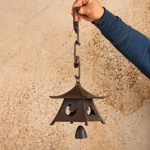 Vintage Japanese Cast Iron Pagoda Furin Wind Bell with Monkey Hanger, Mid Showa 1946-1965 | SKU: 26J-0210 - 2