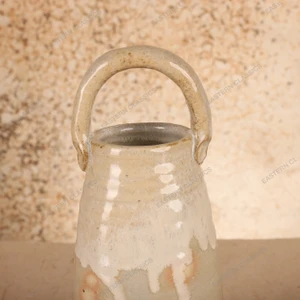 Vintage Japanese Ceramic Hanaire Flower Vase with Loop Handle and Hakogaki Box, Heisei 1990-2018 | SKU: 26J-0745 - 2