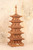 Vintage  Japanese Miniature 5-Tier Temple Horyuji Pagoda Model in Hinoki Wood(24N-104)