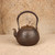 Antique Japanese Tetsubin Cast Iron Kettle with Fan and Calligraphy Relief, Taisho 1912-1926 | SKU: 26M-705-2 -