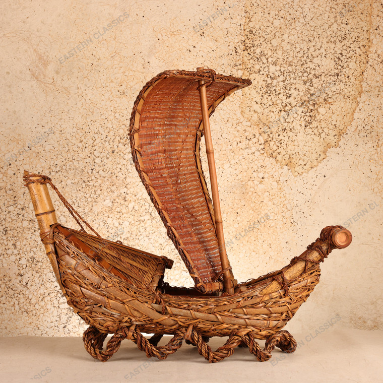 Vintage Japanese Bamboo and Rattan Sailing Vessel Model, Early Showa 1927-1945 | SKU: 26J-0284-2 - 1