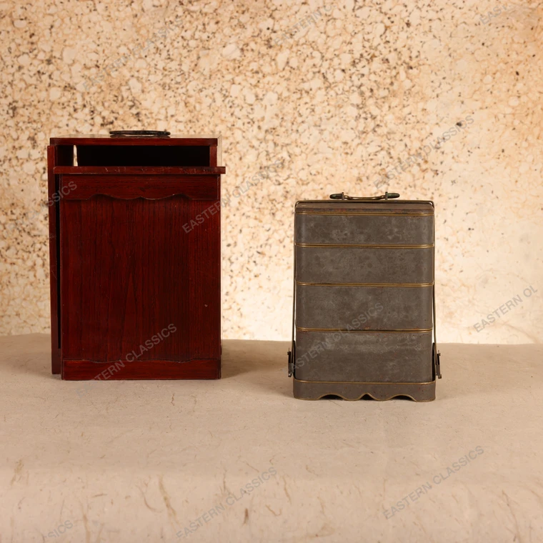 Antique Japanese Jubako tiered food box set with carry frame and storage case, Meiji 1868-1911 | SKU: 26J-0666 - 1