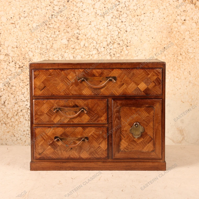 Vintage Japanese Parquetry Tabletop Cabinet, Late Showa 1966-1989 | SKU: 26J-0570 - 1