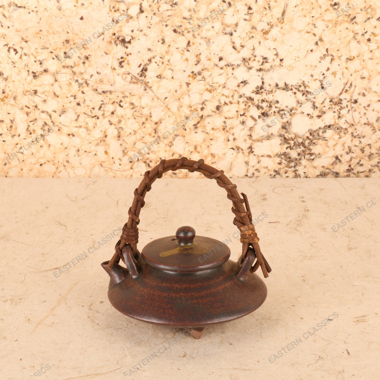 Vintage Japanese Ceramic Abura Tsubo (Oil Vessel) with Woven Handle, Mid Showa 1946-1965 | SKU: 26J-0340 - 1