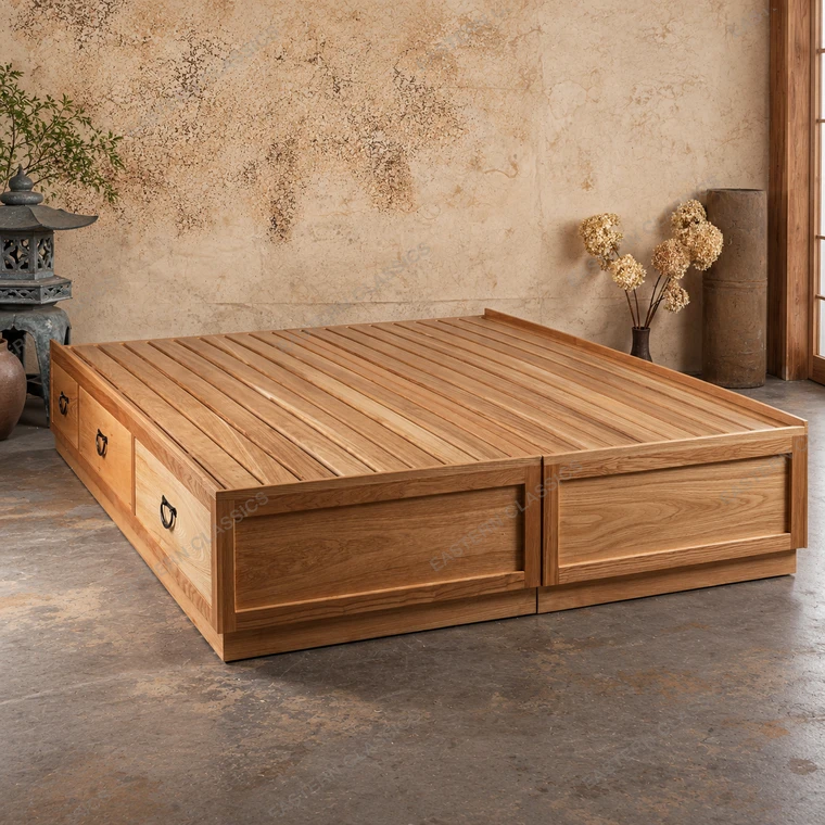 Japanese-Style Two-Section Queen Platform Storage Bed with Six Drawers, New Production | SKU: PSB-1 - 17