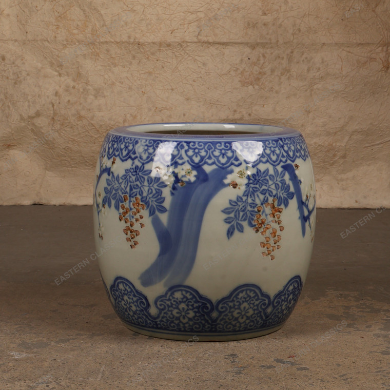 Antique Japanese Blue-and-White Ceramic Hibachi, Meiji period, approximately 1868-1911 - 1
