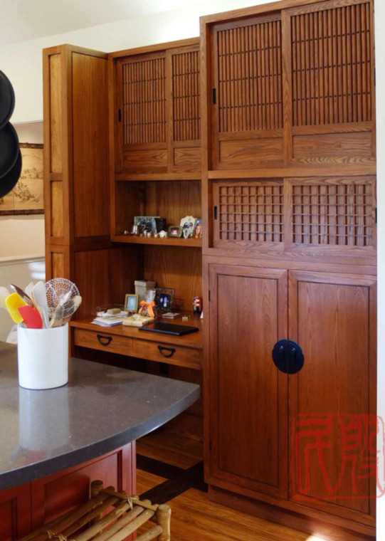 Japanese Style Mizuya Kitchen Chest Custom-Order Reference in Ash Wood with Teak Finish - 1