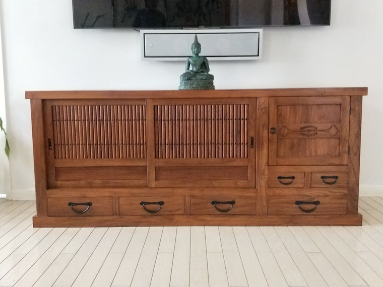 Japanese Style Media Chest Custom-Order Reference in Re-claimed Elm with Teak Finish - 1
