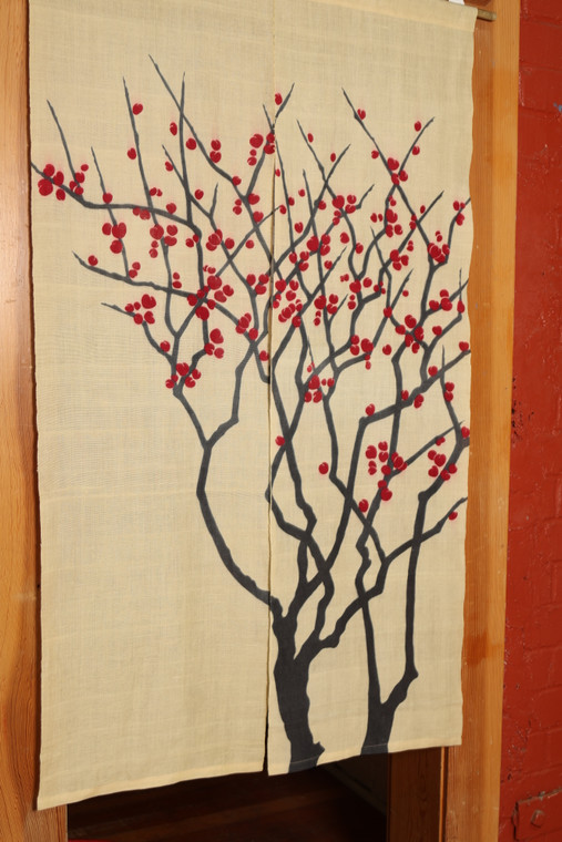 Japanese Noren Curtain — Linen with Plum Blossom Motif (SKU: WE0660) - 1