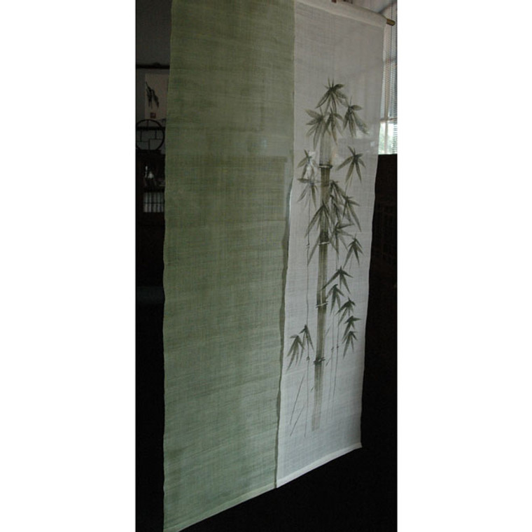 Japanese Noren Curtain — Linen White and Green with Bamboo Motif (SKU: 05KD85) - 1 Japanese Noren Curtain — Linen White and Green with Bamboo Motif (SKU: 05KD85) - 1