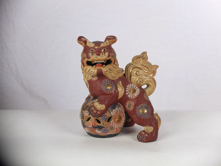 Vintage Japanese Red Kutani Shishi Figurine (23O-248-1)