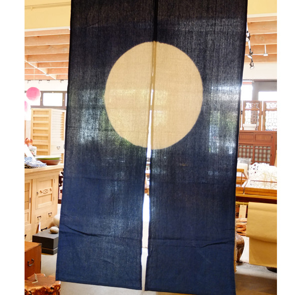 Japanese Noren Curtain — Indigo Cotton with Full Moon Motif (SKU: AA70) - 1