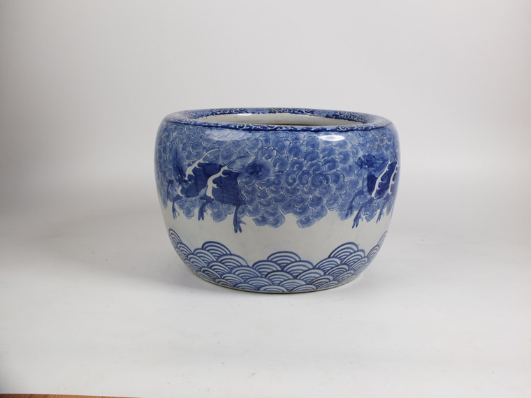 Antique Japanese Seto Hibachi Blue and White Kirin (23O-368)