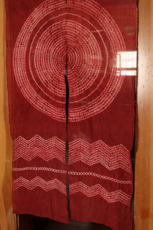traditional linen noren, door way curtain. sun and wave on red(AA34)