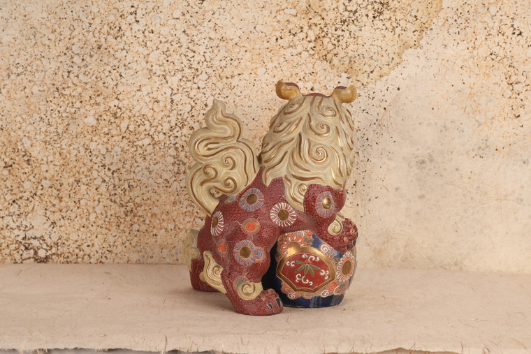 BIG Japanese Shishi Lion Kutani Okimono Display Statue (24J-333-1)