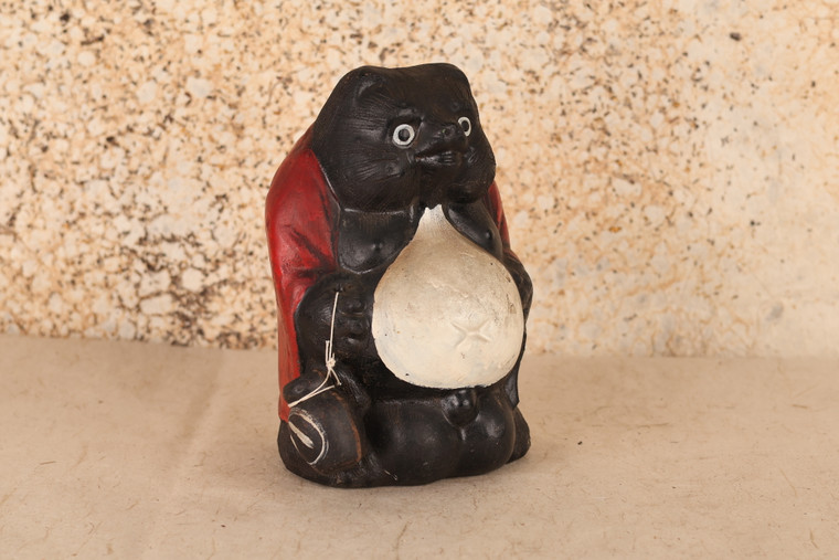 Vintage Japanese Ceramic Tanuki – Red Haori (24N-107)