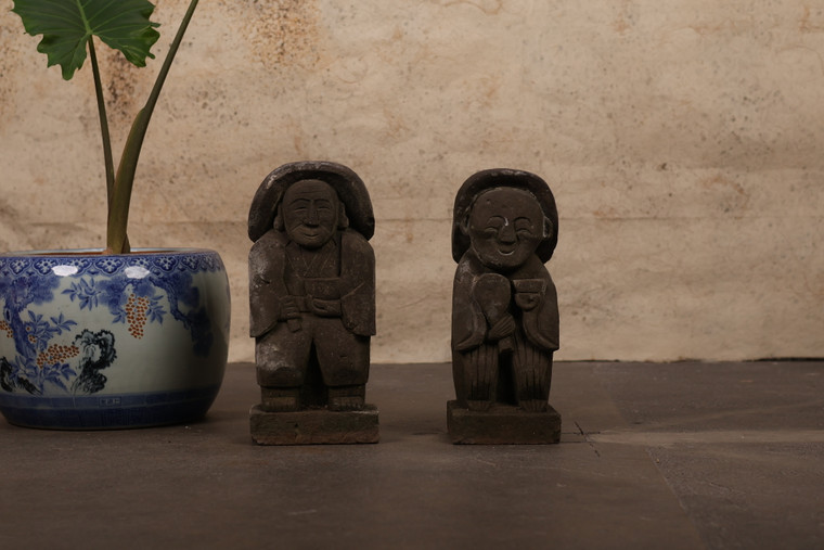 Antique Japanese Stone Farmers Statue. (24N-64)