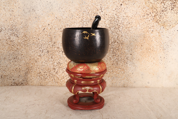 Antique Japanese Buddhist Temple Gong (Rin Bell) with Lacquered Stand — 1920s, Taisho Era (SKU: 25M-317) - 1