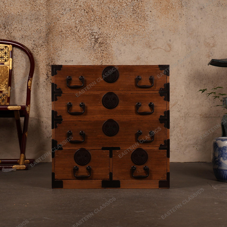 Antique Japanese Small Tansu Chest — Kiri Wood & Iron Hardware, 1880s Meiji Era (SKU: 25M-G306) - 1
