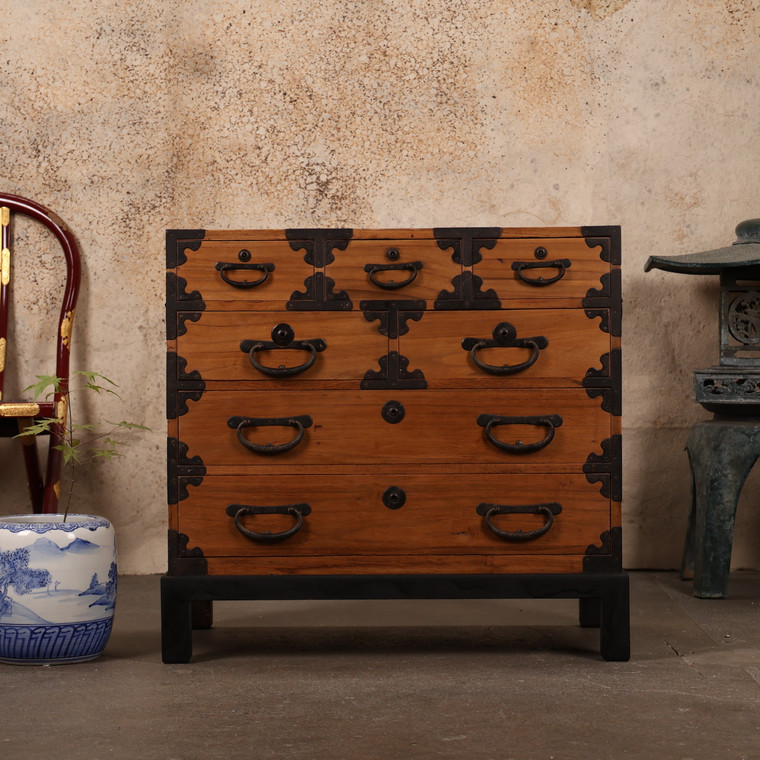 Antique Japanese Ko Tansu Chest, Night Stand — Kirinoki, 1910, Taisho Era (SKU: 25M-G99-1), "As is" condition